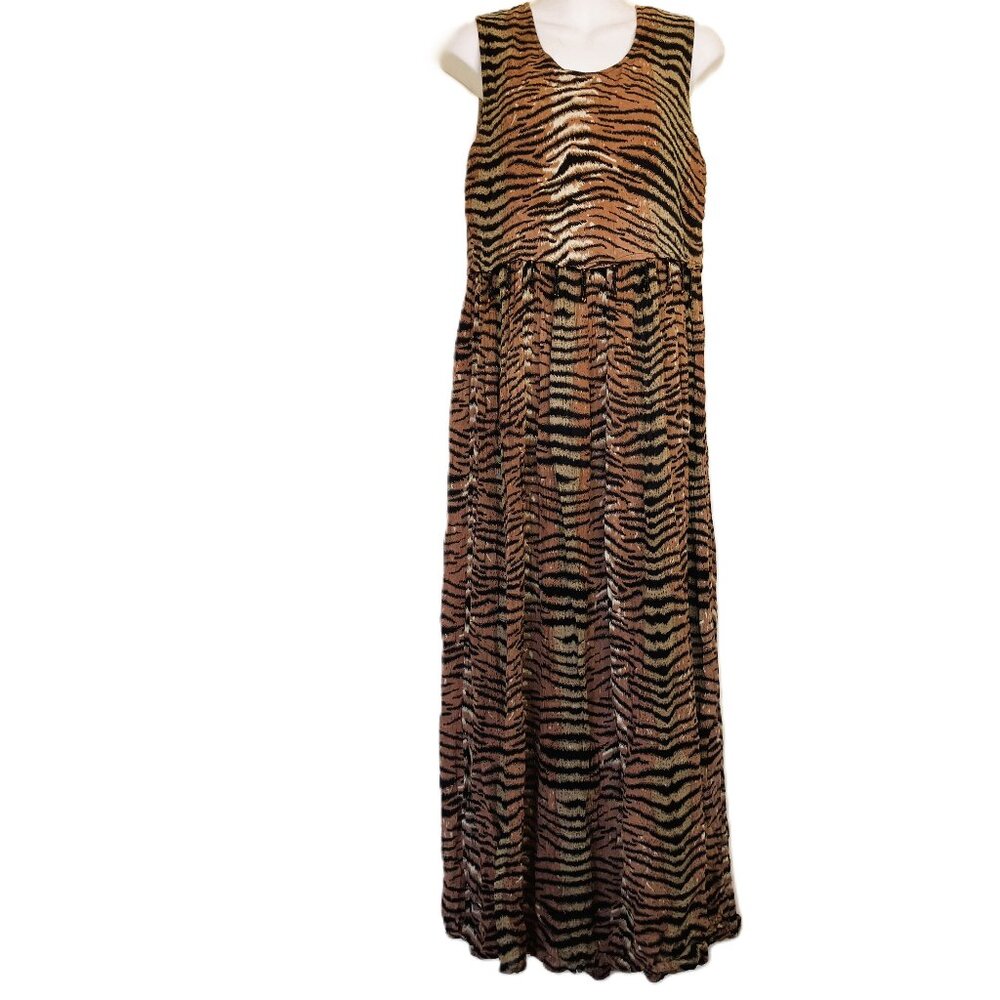 MPH Tiger Print Sleeveless Dress with Top Overlay Beaded Edge Vintage Y2K